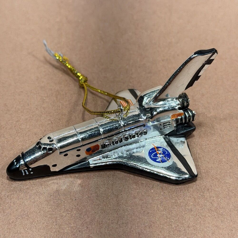 Vintage NASA / USA Space Shuttle Christmas Tree Ornament Silver